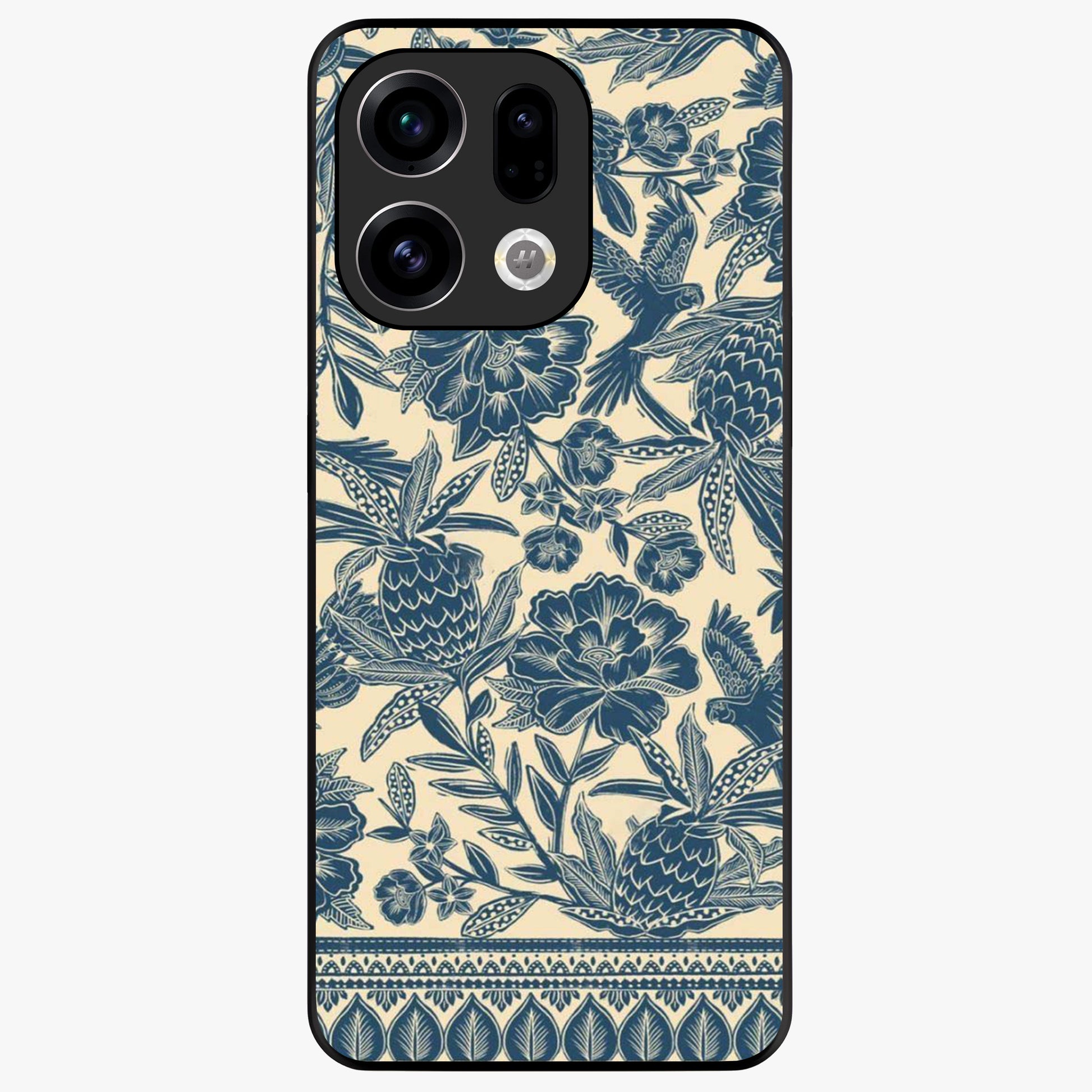 Heirloom Wild Bloom Glass Case showing flat back view with vintage inspired wild flower artwork and glossy glass finish.