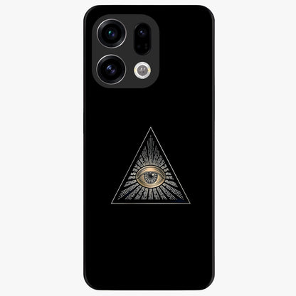 Illuminati Evil Glass Case showing flat back view with mysterious illuminati symbol artwork and glossy glass finish.