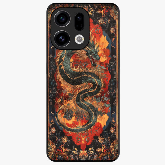 Inferno Dragon Soul Glass Case showing flat back view with fiery dragon artwork and glossy glass finish.