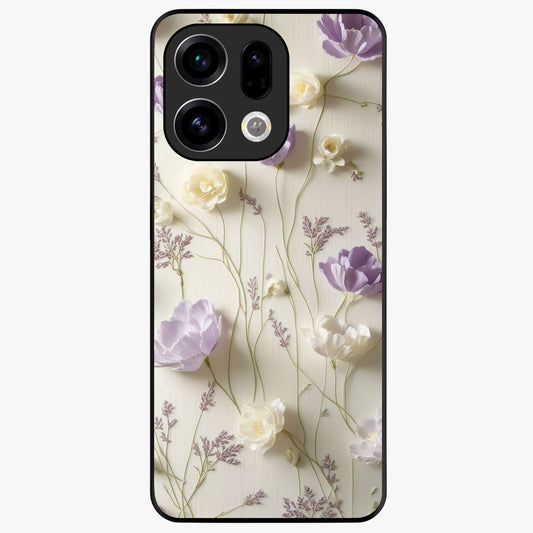 Lilac Breeze Harmony Glass Case showing flat back view with soft lilac themed artwork and glossy glass finish.