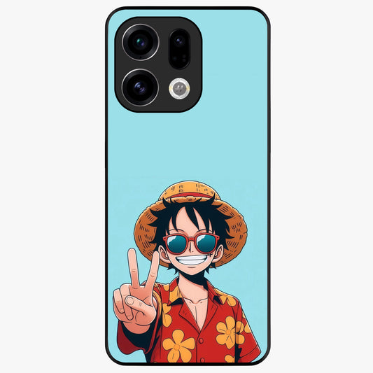 Luffy Summer Anime Vibe Glass Case showing flat back view with vibrant anime character artwork and glossy glass finish.
