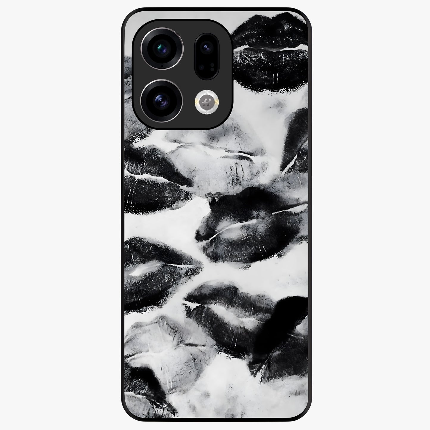 Midnight Kiss Marks Glass Case showing flat back view with lipstick kiss mark artwork and glossy glass finish.