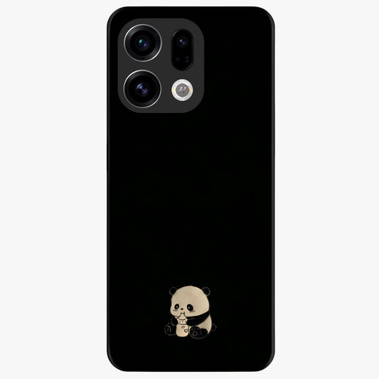 Midnight Panda Love Glass Case showing flat back view with cute panda themed artwork and glossy glass finish.