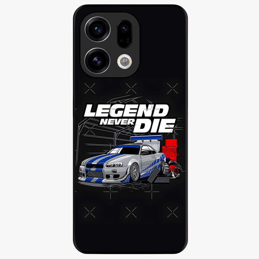 Midnight Racing Legacy Glass Case showing flat back view with sleek racing inspired artwork and glossy glass finish.