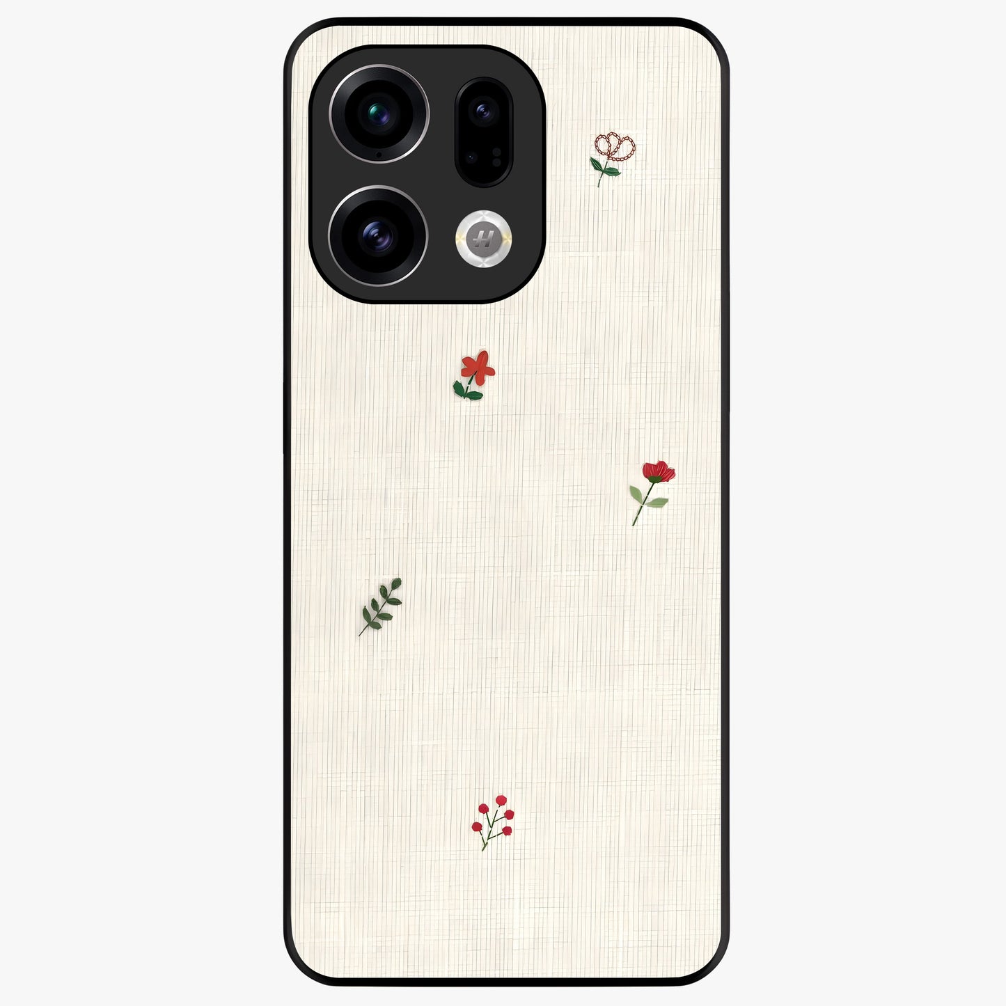 Minimal Petal Whispers Glass Case showing flat back view with soft minimal floral artwork and glossy glass finish.