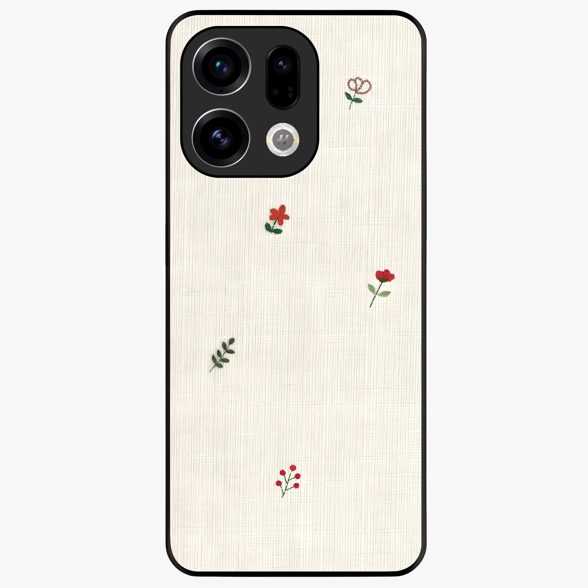 Minimal Petal Whispers Glass Case showing flat back view with soft minimal floral artwork and glossy glass finish.