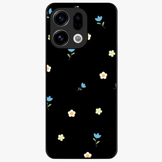 Minimalistic Blue With White Flower Pattern Glass Case showing flat back view with blue background and white flower pattern and glossy glass finish.