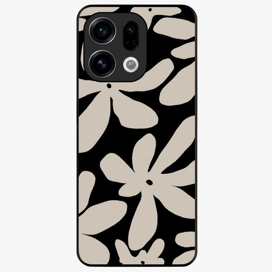 Monochrome Petal Dance Glass Case showing flat back view with monochrome floral artwork and glossy glass finish.