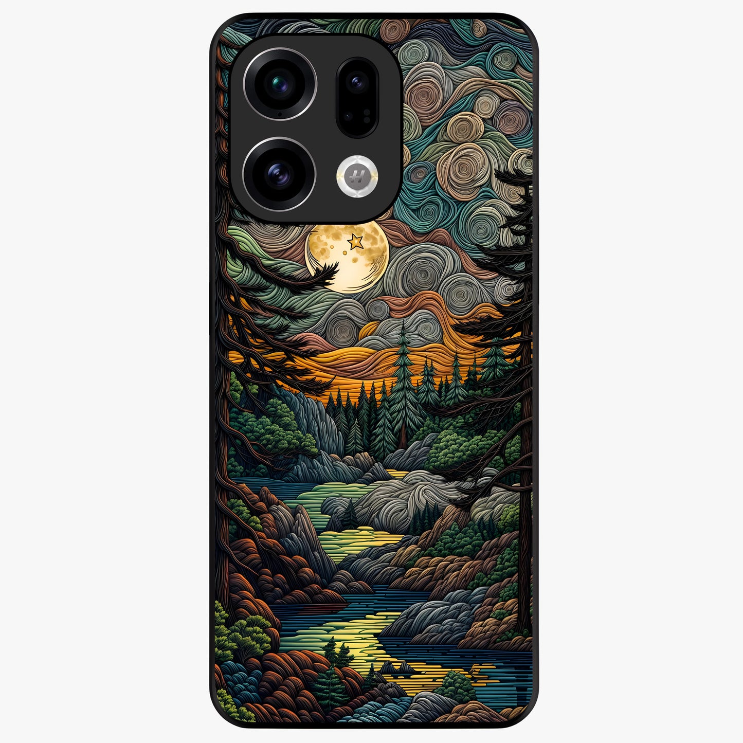 Moonlight Forest Dream Glass Case showing flat back view with mystical forest moonlight artwork and glossy glass finish.