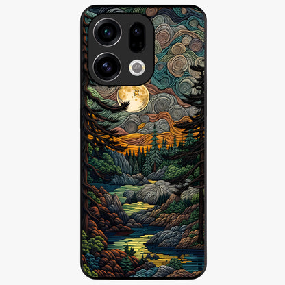 Moonlight Forest Dream Glass Case showing flat back view with mystical forest moonlight artwork and glossy glass finish.
