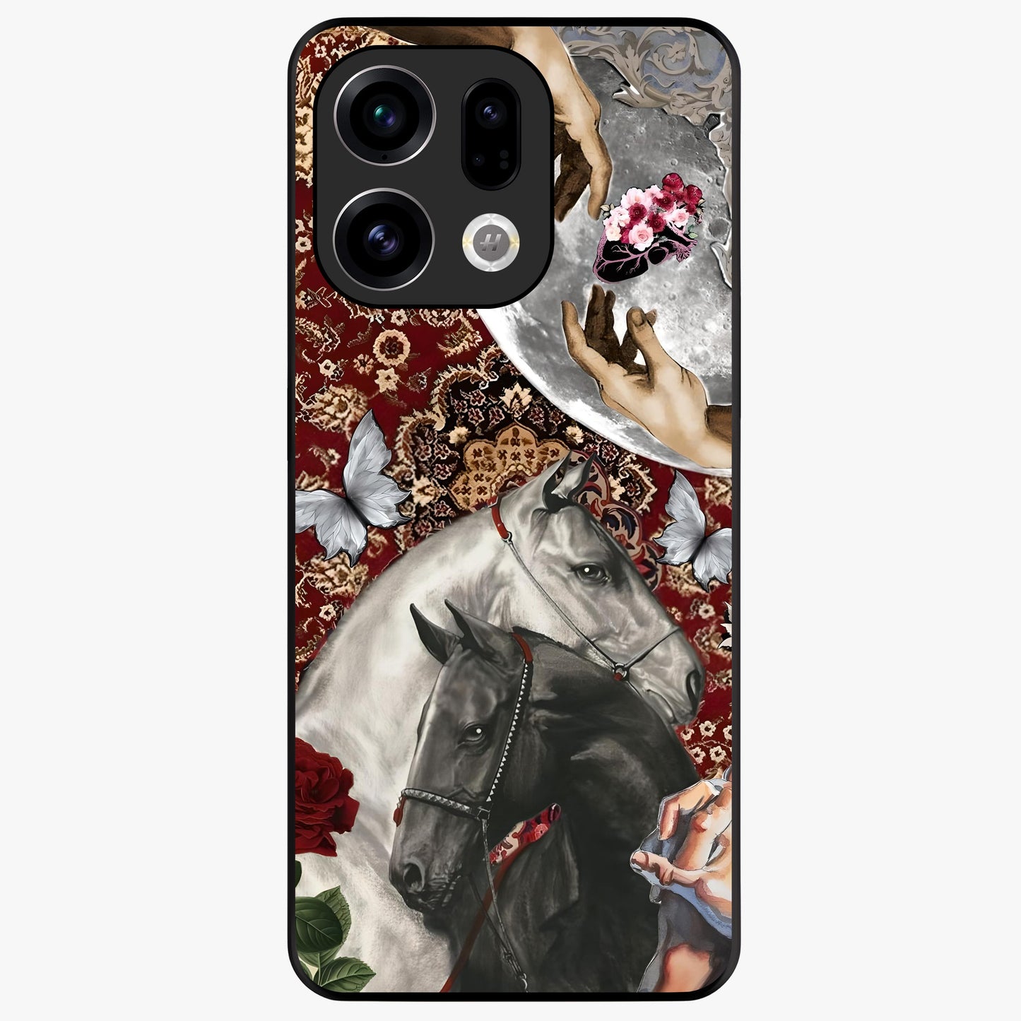Moonlit Royal Stallion Glass Case showing flat back view with majestic horse under moonlight artwork and glossy glass finish.