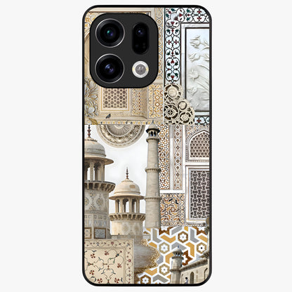 Mughal Marble Legacy Glass Case showing flat back view with intricate Mughal inspired marble pattern and glossy glass finish.