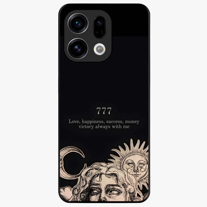Mystic Victory Aura Glass Case showing flat back view with victory symbol artwork and glossy glass finish.