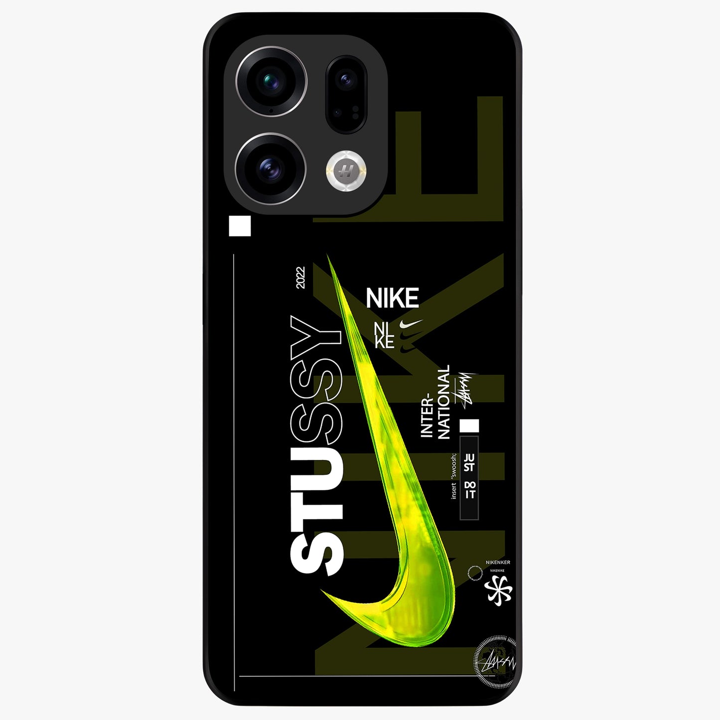 Neon Street Edition Glass Case showing flat back view with neon street style artwork and glossy glass finish.