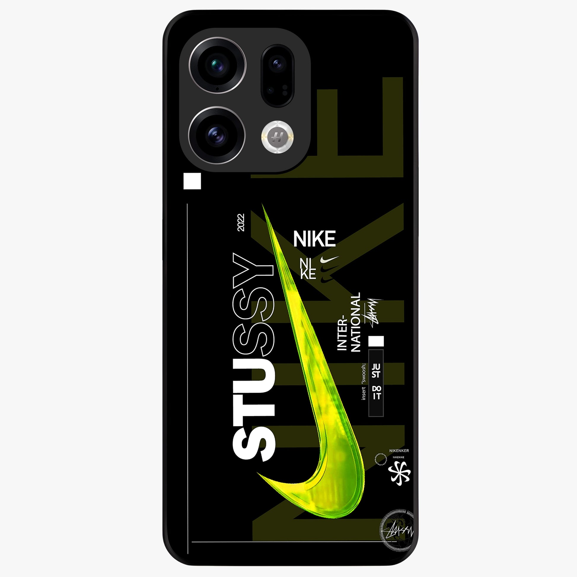 Neon Street Edition Glass Case showing flat back view with neon street style artwork and glossy glass finish.