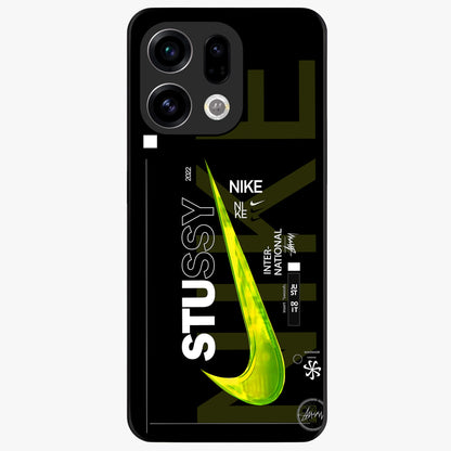 Neon Street Edition Glass Case showing flat back view with neon street style artwork and glossy glass finish.
