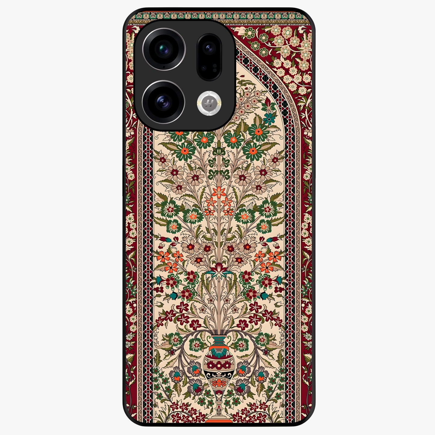 Persian Inspired Glass Case showing flat back view with ornate Persian style pattern artwork and glossy glass finish.