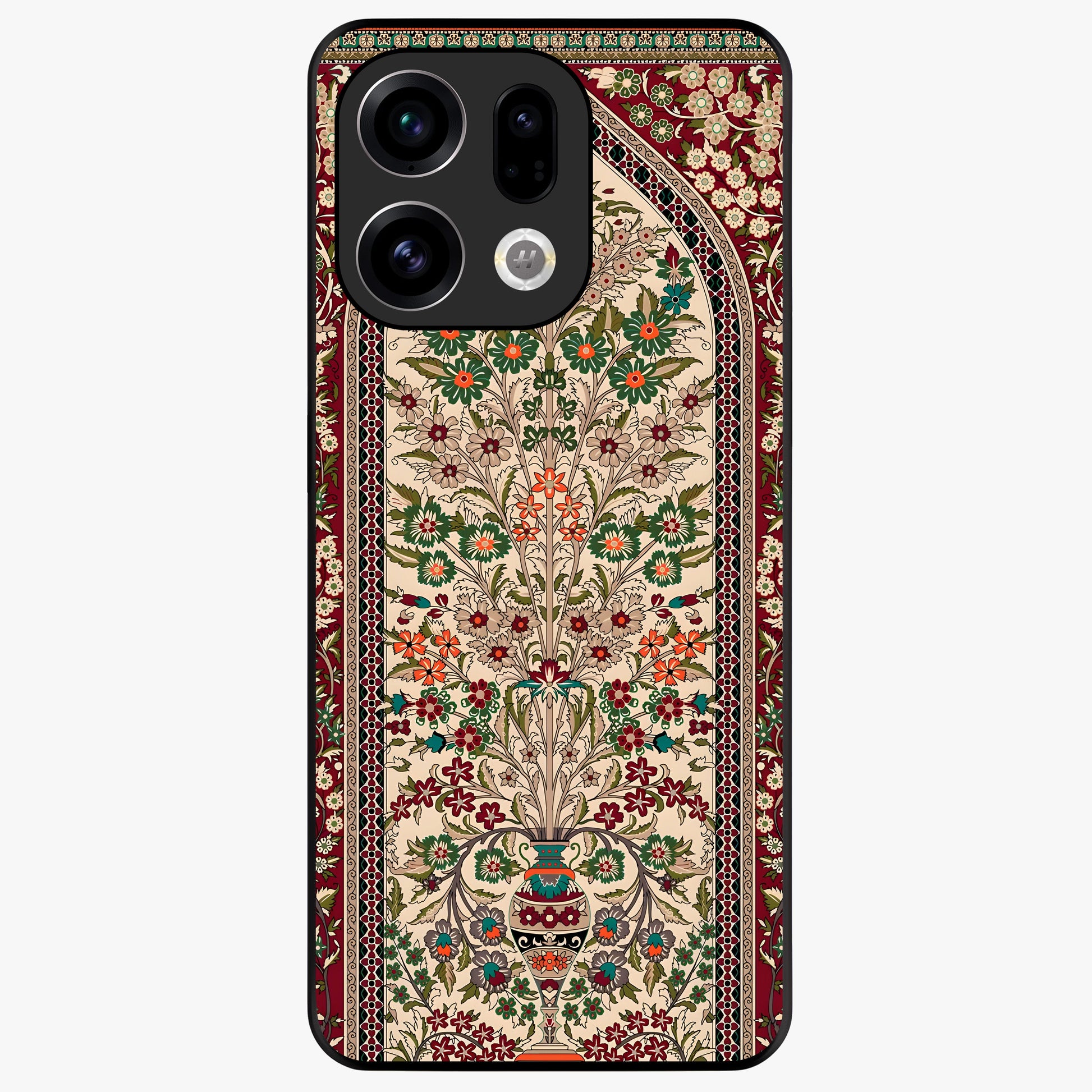 Persian Inspired Glass Case showing flat back view with ornate Persian style pattern artwork and glossy glass finish.