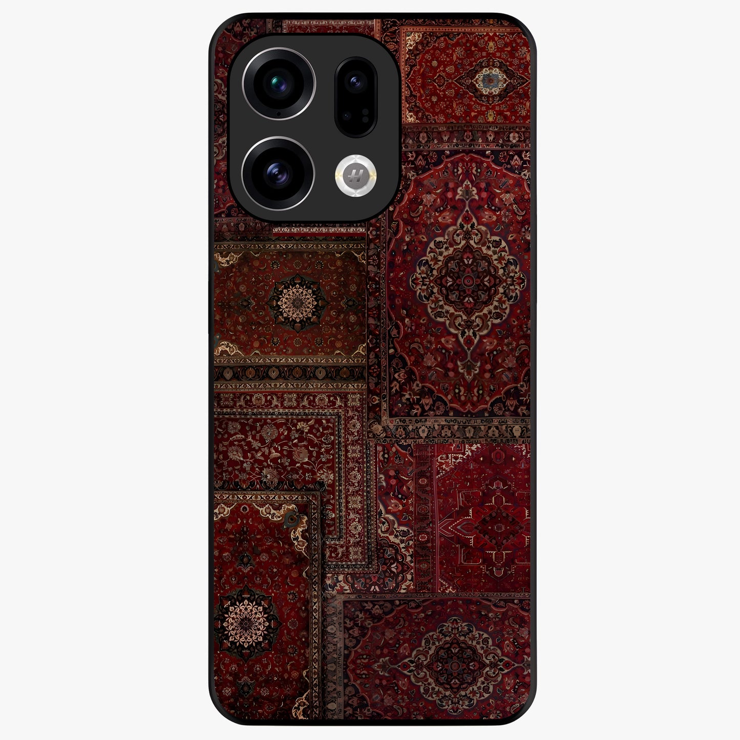 Persian Velvet Tale Glass Case showing flat back view with luxurious Persian velvet pattern artwork and glossy glass finish.