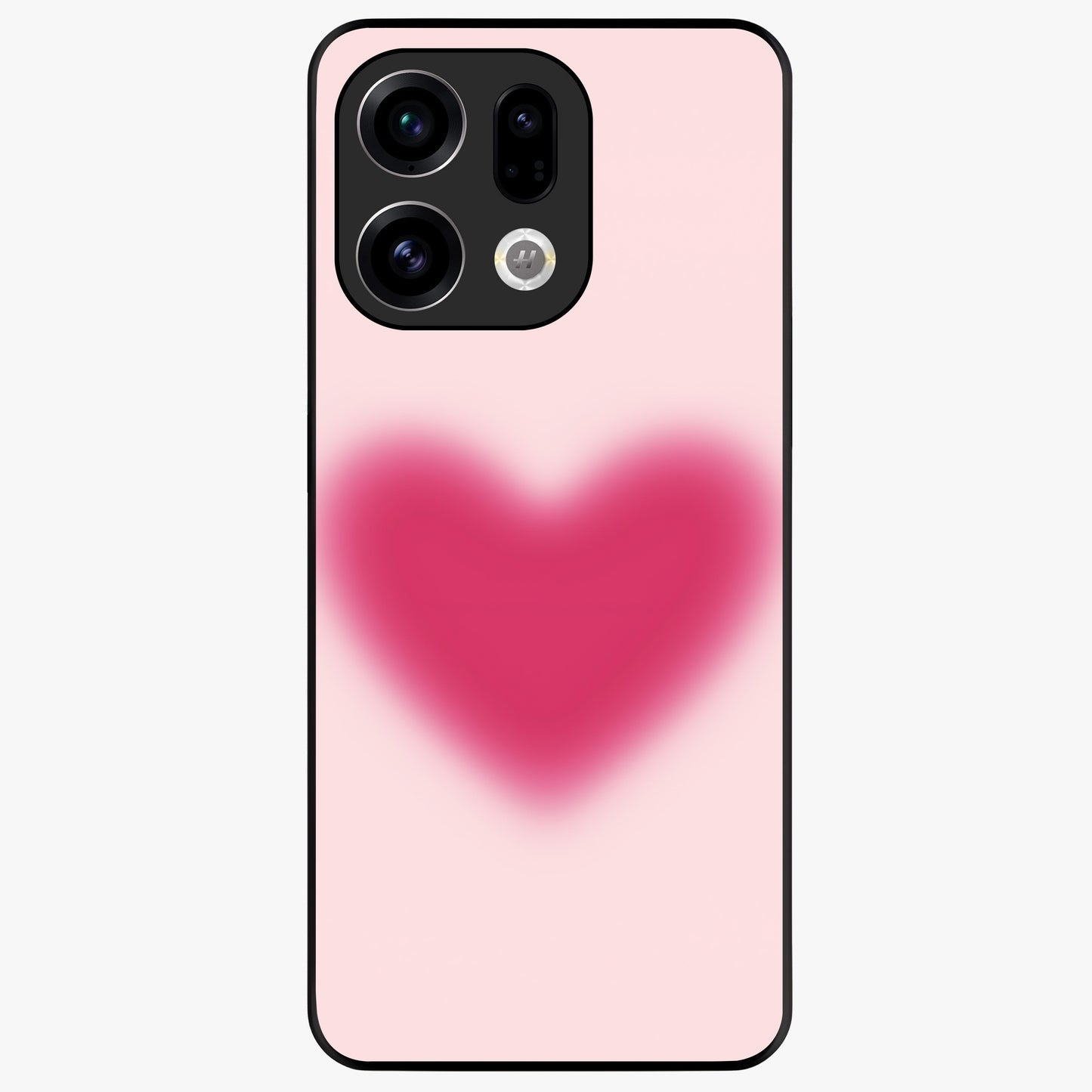 Pink Aura Heart Glass Case showing flat back view with glowing heart artwork and glossy glass finish.