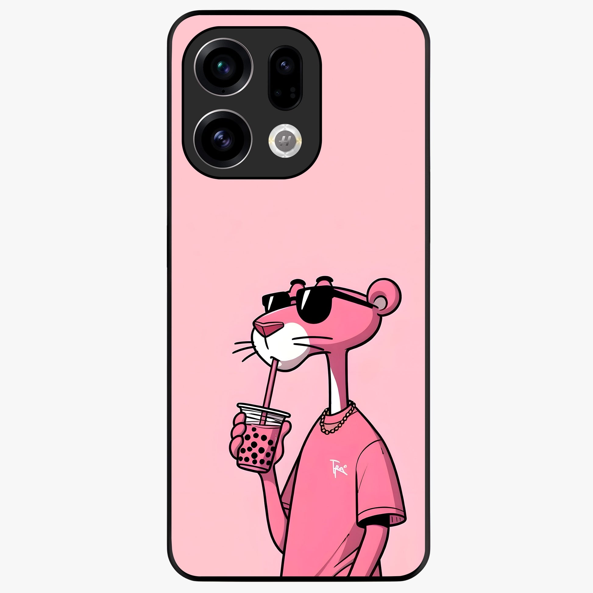 Pink Panther Glass Case showing flat back view with iconic pink panther artwork and glossy glass finish.