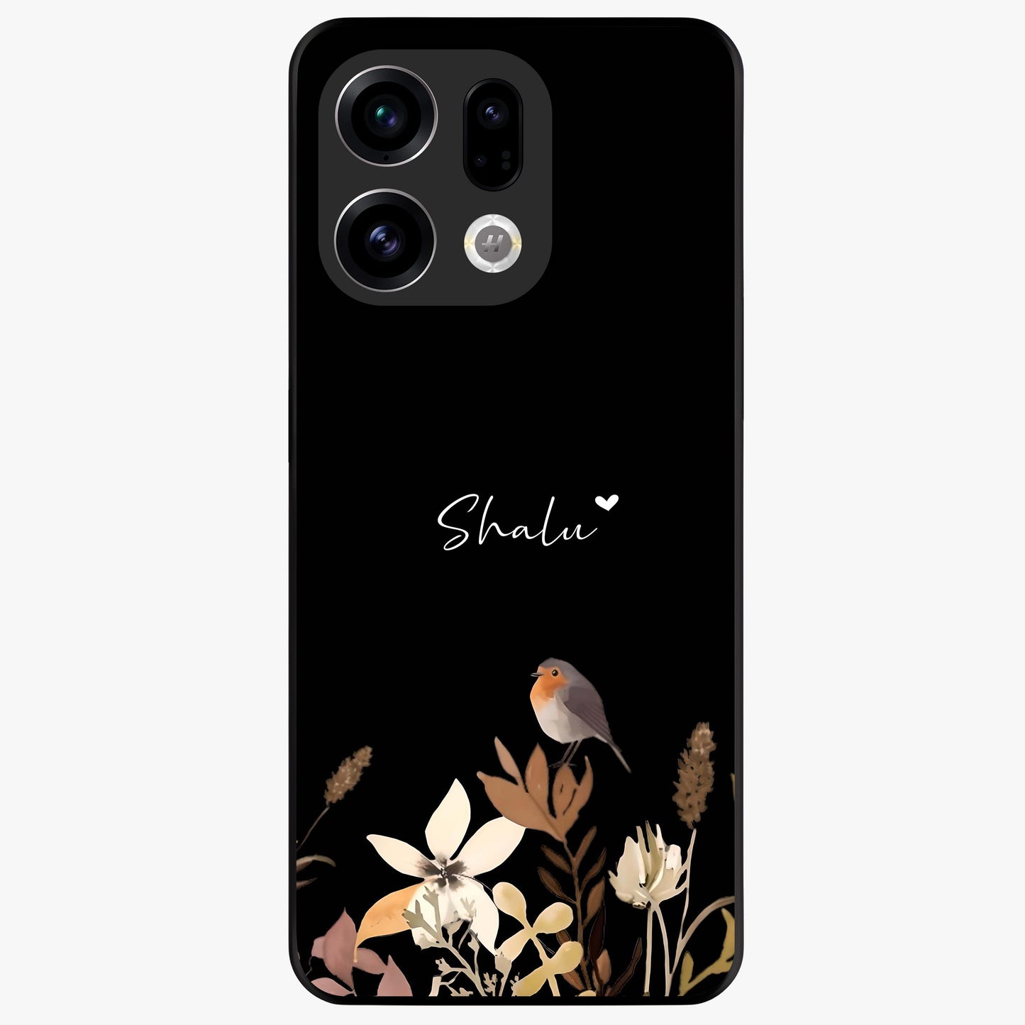 Quiet Garden Tune Custom Name Glass Case showing flat back view with peaceful garden artwork and personalized name design.