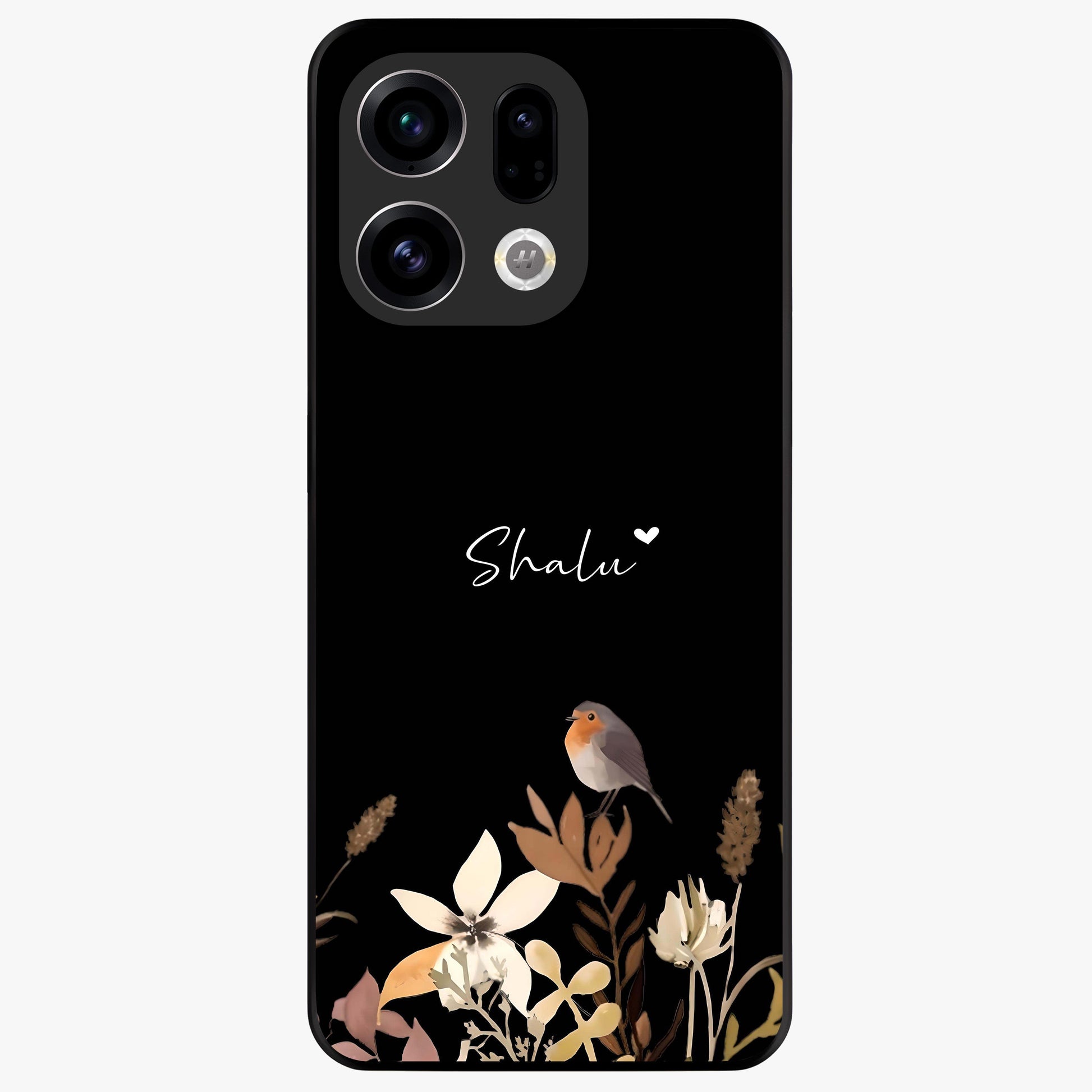Quiet Garden Tune Custom Name Glass Case showing flat back view with peaceful garden artwork and personalized name design.