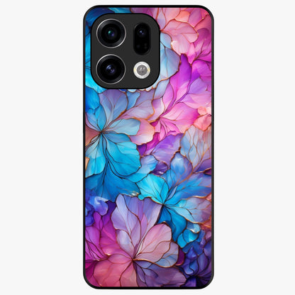 Radiant Floral Whirl Glass Case showing flat back view with swirling floral artwork and glossy glass finish.
