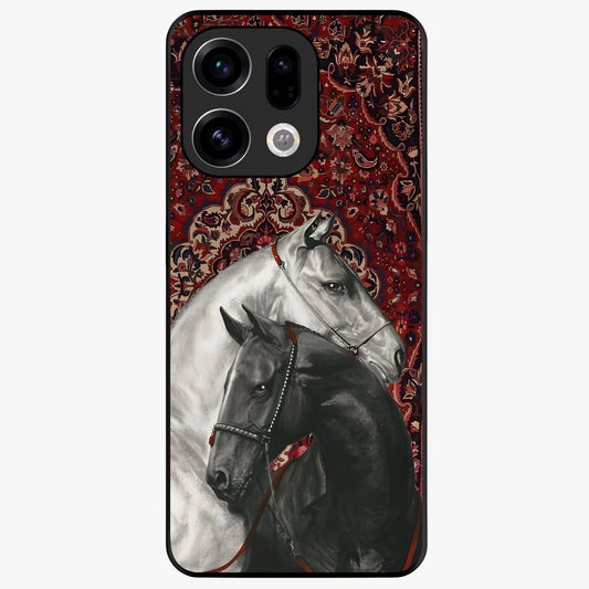 Regal Stallion Tapestry Glass Case showing flat back view with majestic horse tapestry artwork and glossy glass finish.