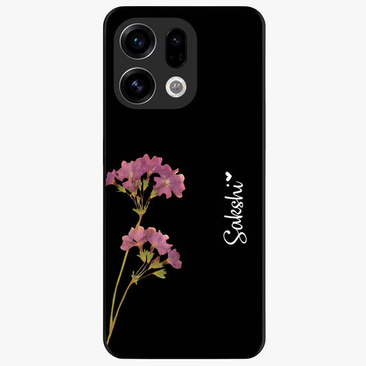 Riching Lavender Flower Custom Name Glass Case showing flat back view with lavender floral artwork and personalized name design.