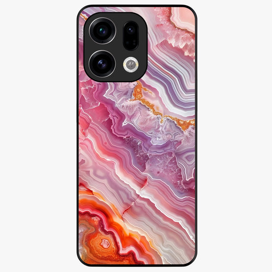 Rose Quartz Marble Glass Case showing flat back view with pink marble quartz texture artwork and glossy glass finish.