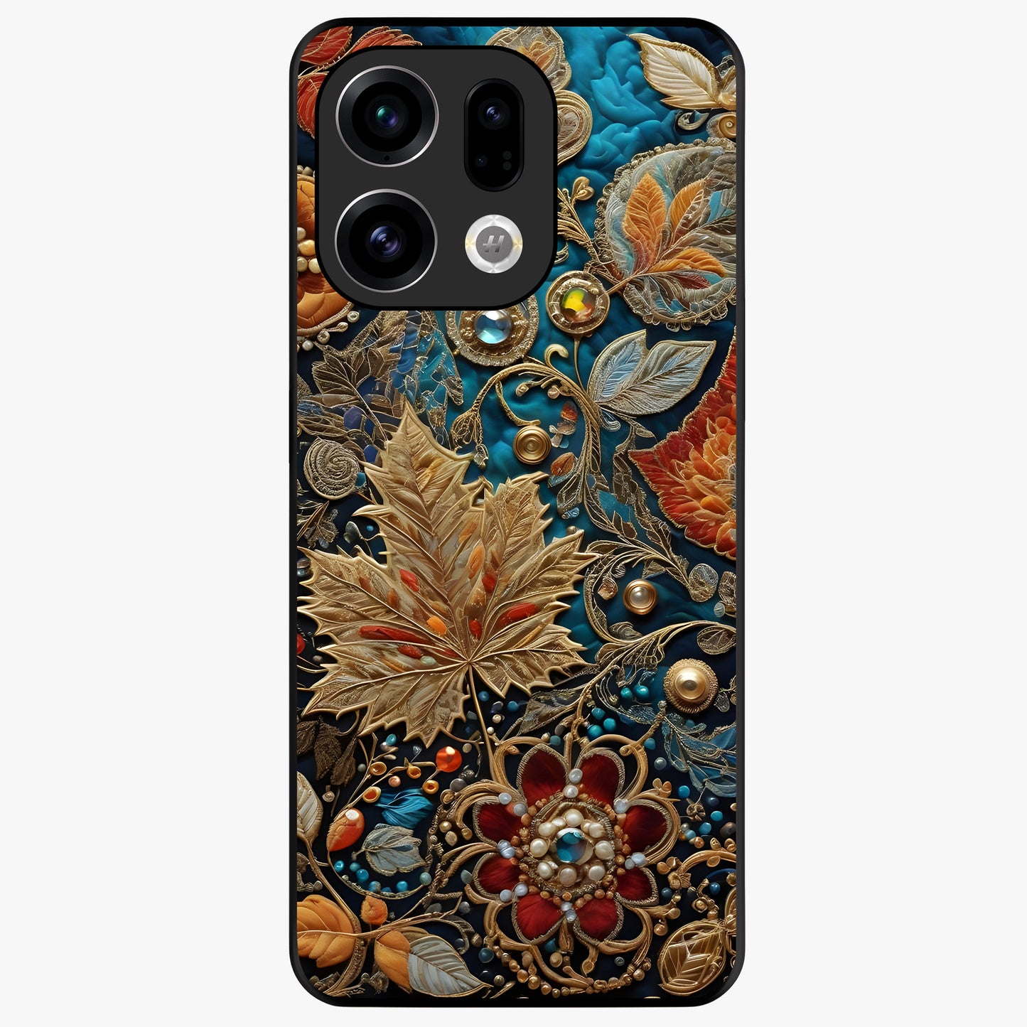 Royal Jewel Garden Glass Case showing flat back view with decorative floral garden artwork and glossy glass finish.