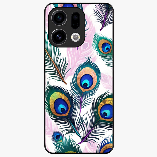 Royal Peacock Feathers Glass Case showing flat back view with colorful peacock feather artwork and glossy glass finish.