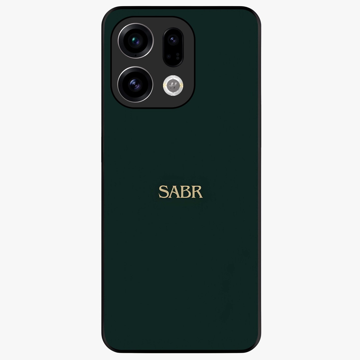 Sabr Minimal Patience Glass Case showing flat back view with minimalist typography artwork and glossy glass finish.