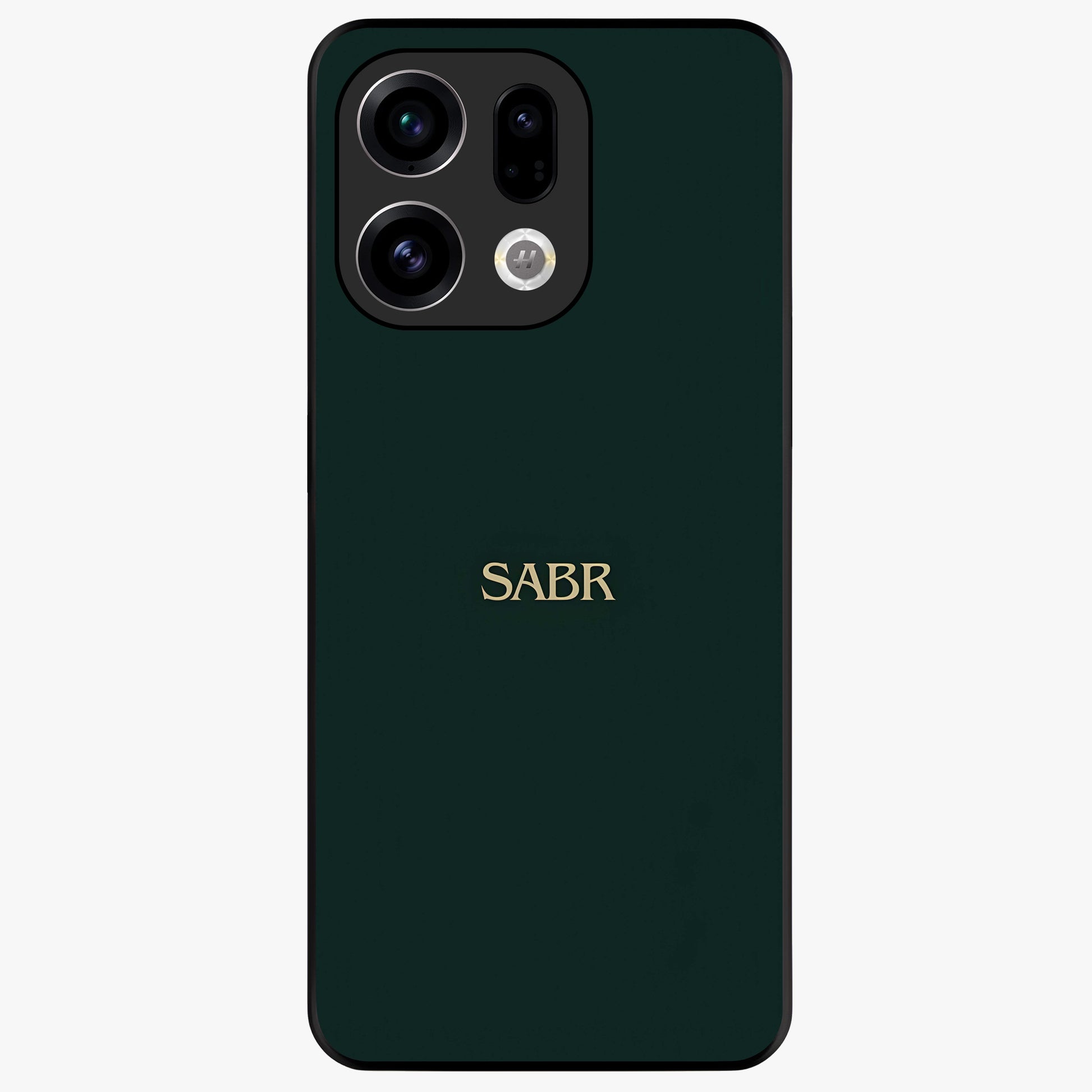 Sabr Minimal Patience Glass Case showing flat back view with minimalist typography artwork and glossy glass finish.