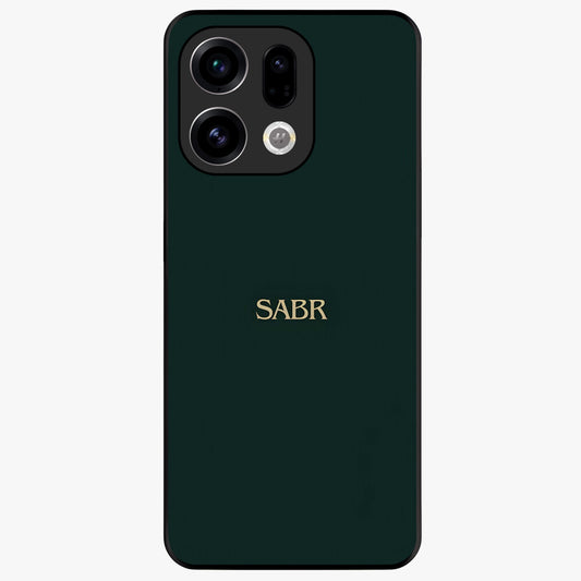 Sabr Minimal Patience Glass Case showing flat back view with minimalist typography artwork and glossy glass finish.
