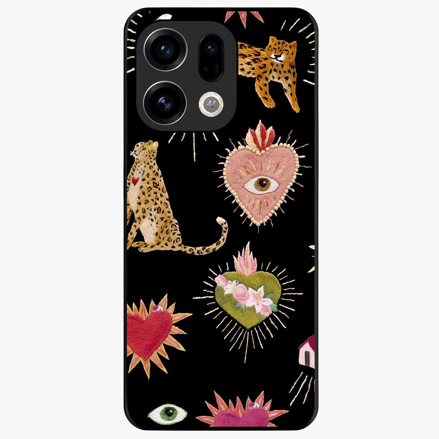 Sacred Jungle Heart Glass Case showing flat back view with jungle inspired heart artwork and glossy glass finish.