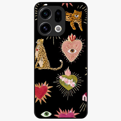 Sacred Jungle Heart Glass Case showing flat back view with jungle inspired heart artwork and glossy glass finish.