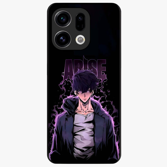 Shadow Monarch Awakening Glass Case showing flat back view with powerful dark monarch themed artwork and glossy glass finish.