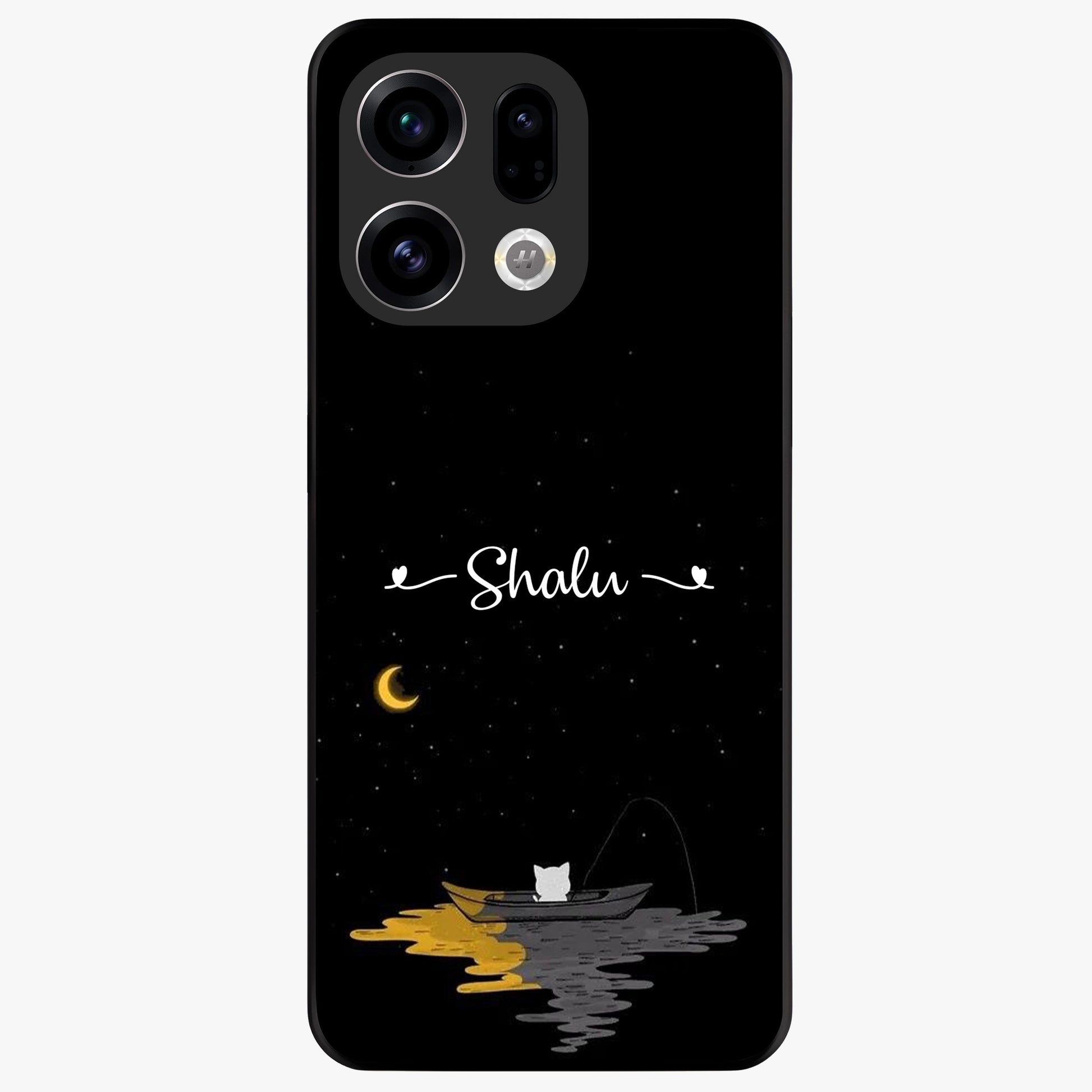 Silent Night Row Glass Case showing flat back view with calm night themed artwork and glossy glass finish.