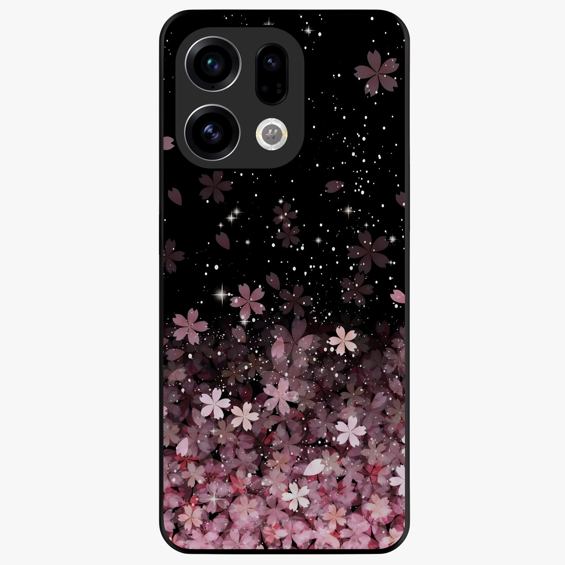 Small Starry Flowers Glass Case showing flat back view with delicate starry floral artwork and glossy glass finish.
