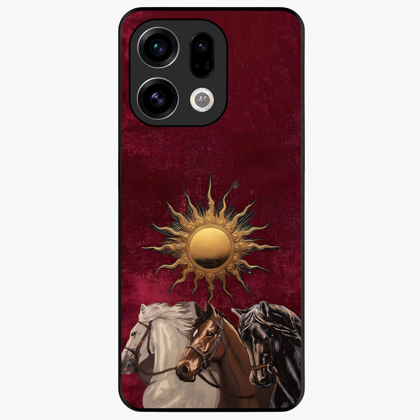 Solar Riders Glass Case showing flat back view with dynamic rider themed artwork and glossy glass finish.