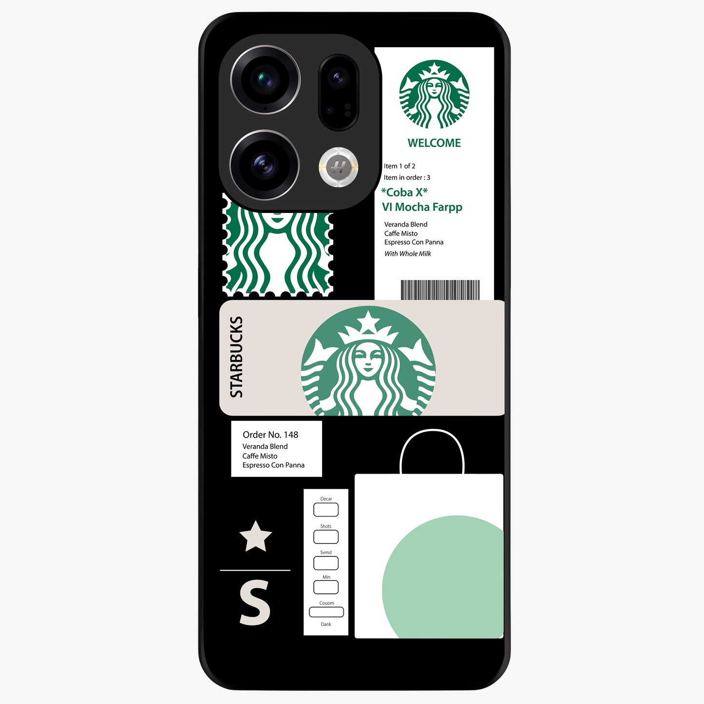 Starbucks Mocha Glass Case showing flat back view with coffee inspired artwork and glossy glass finish.