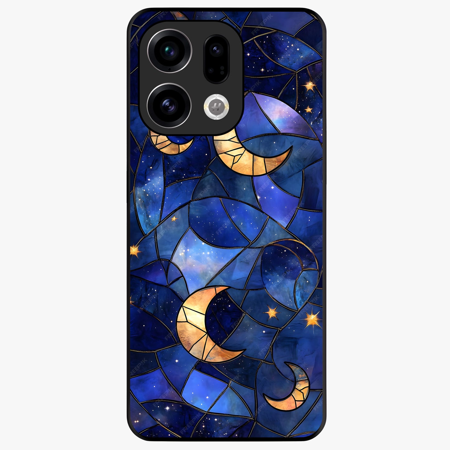 Starlit Sky Tapestry Glass Case showing flat back view with decorative starry sky tapestry artwork and glossy glass finish.