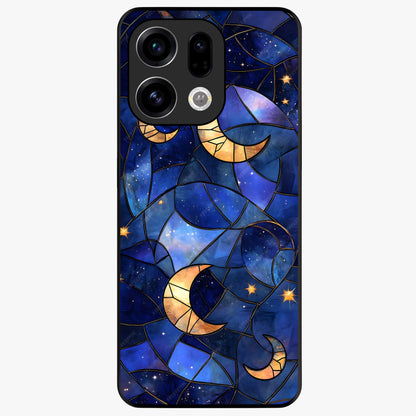 Starlit Sky Tapestry Glass Case showing flat back view with decorative starry sky tapestry artwork and glossy glass finish.