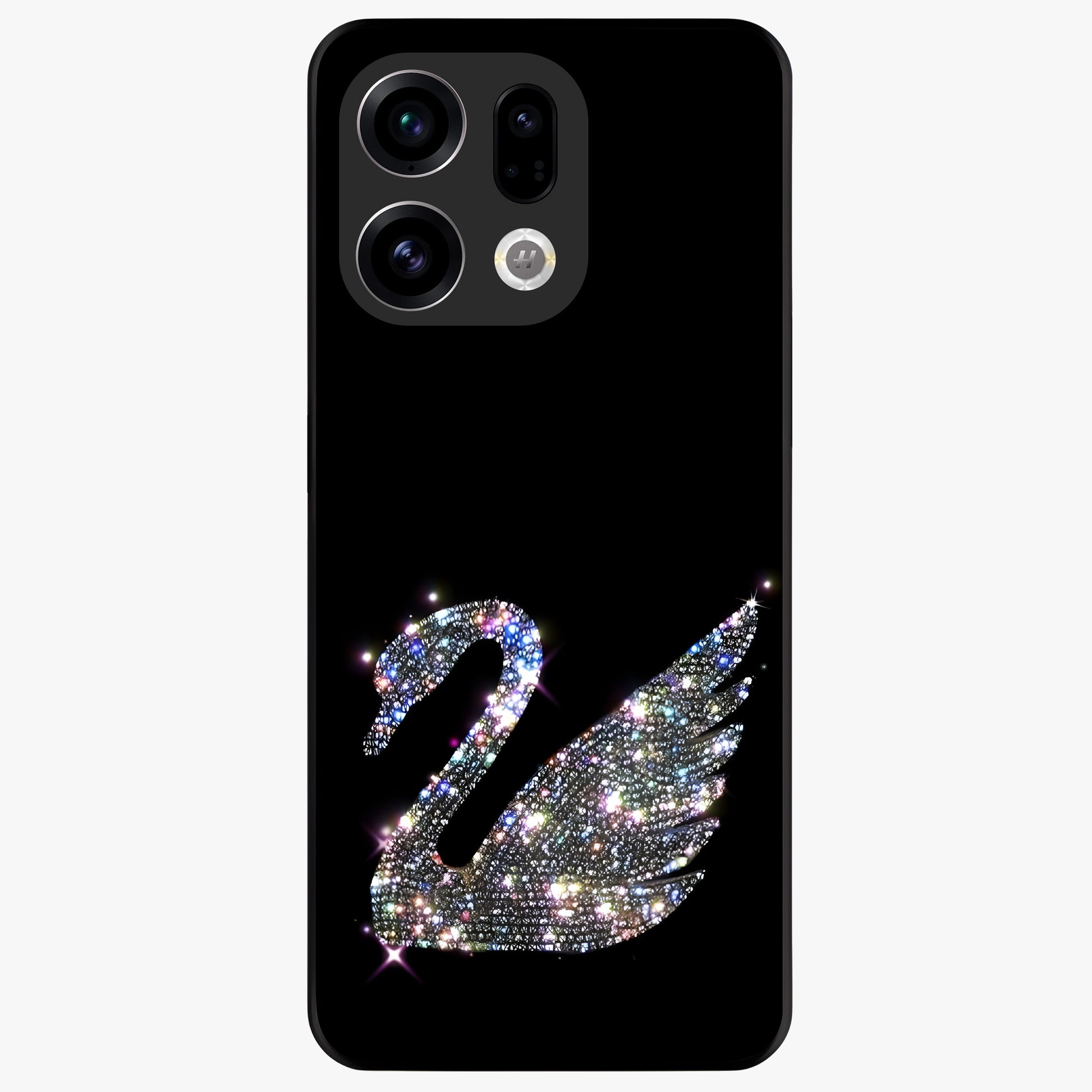 Starlit Swan Grace Glass Case showing flat back view with graceful swan artwork under starry sky and glossy glass finish.