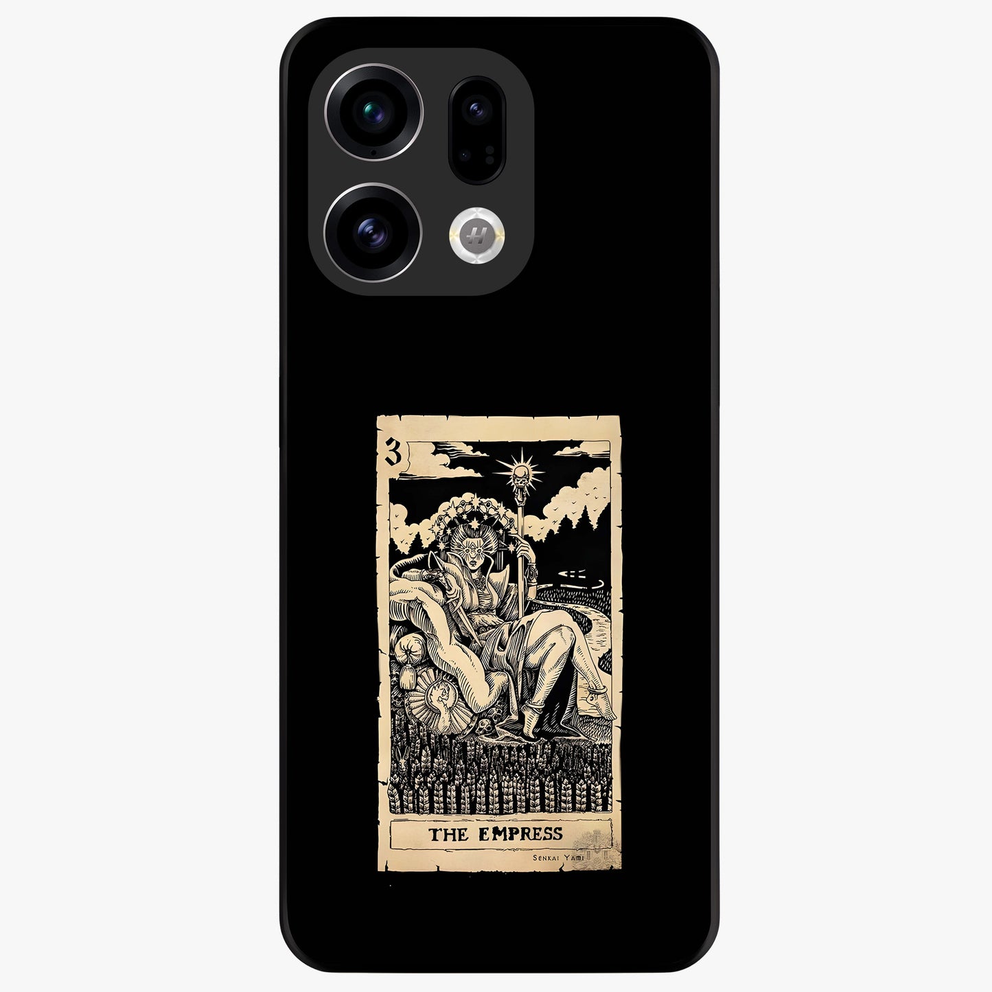 The Empress Glass Case showing flat back view with regal feminine artwork and glossy glass finish.