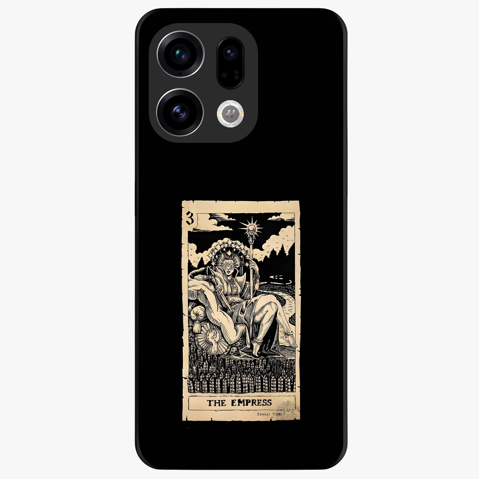 The Empress Glass Case showing flat back view with regal feminine artwork and glossy glass finish.