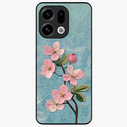Threaded Blossom Breeze Glass Case showing flat back view with delicate blossom artwork and glossy glass finish.