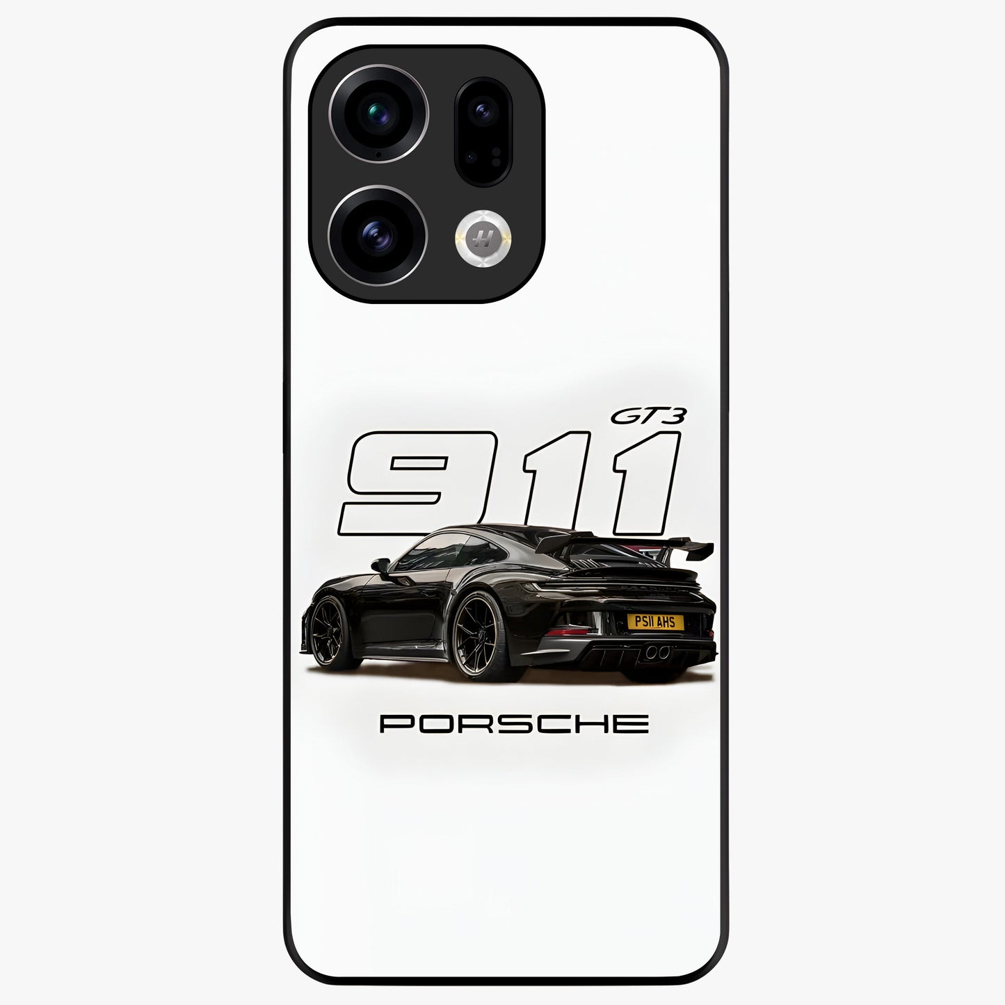 Turbo Legacy Icon Glass Case showing flat back view with iconic sports car inspired artwork and glossy glass finish.